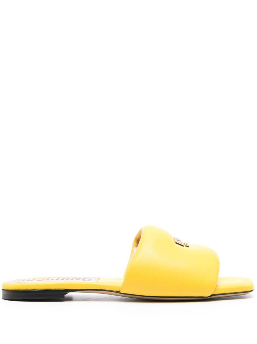 Moschino logo-plaque flat leather sandals - Yellow von Moschino