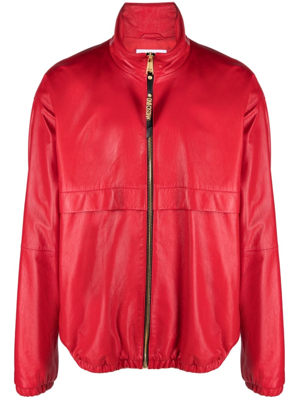 Moschino logo-plaque leather bomber jacket - Red von Moschino
