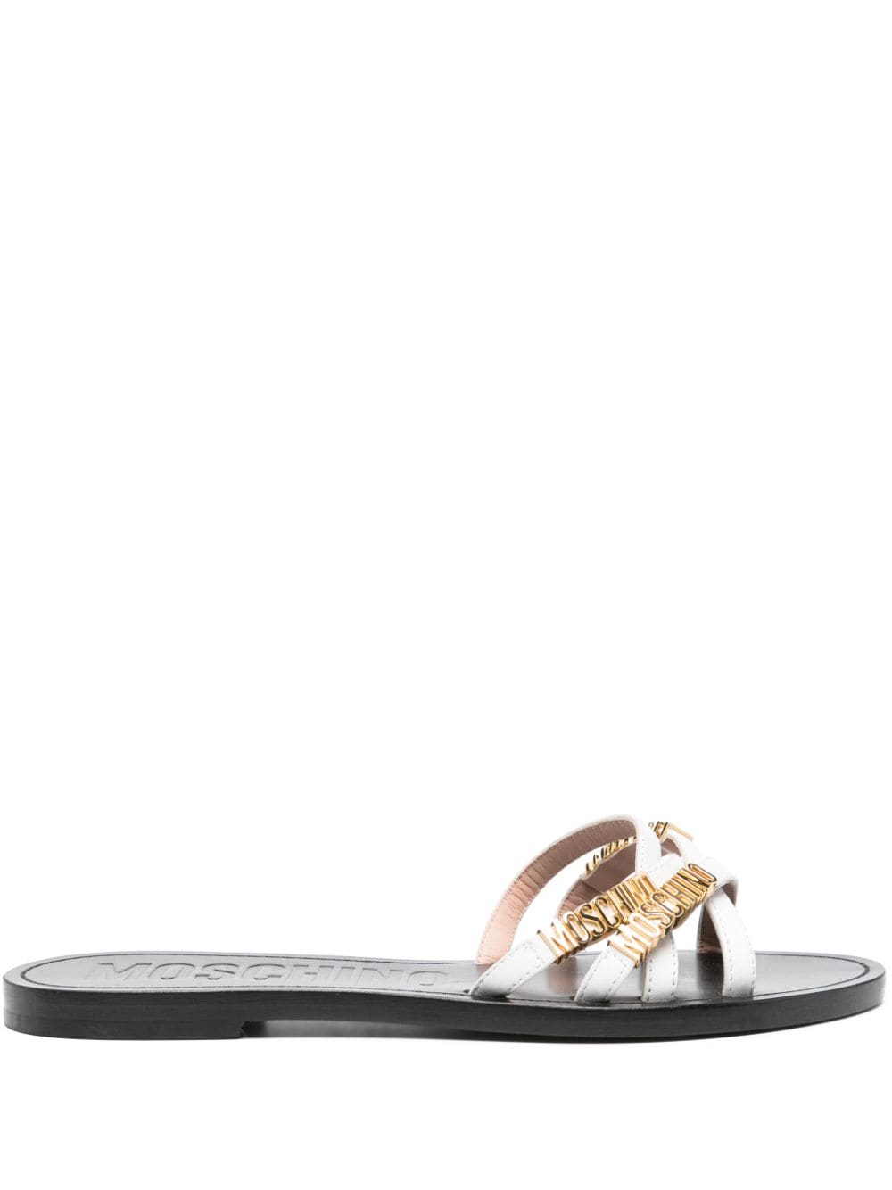 Moschino logo-plaque leather sandals - White von Moschino