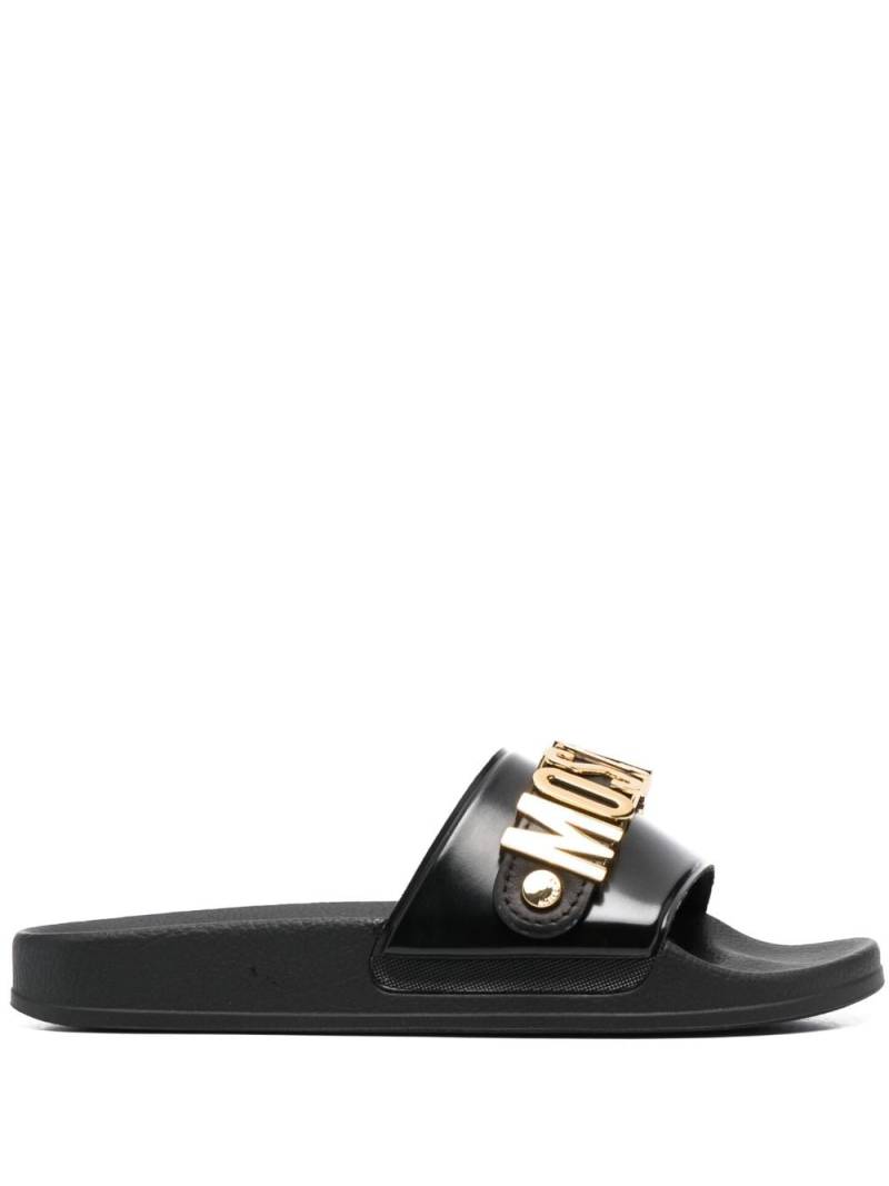 Moschino logo-plaque slides - Black von Moschino