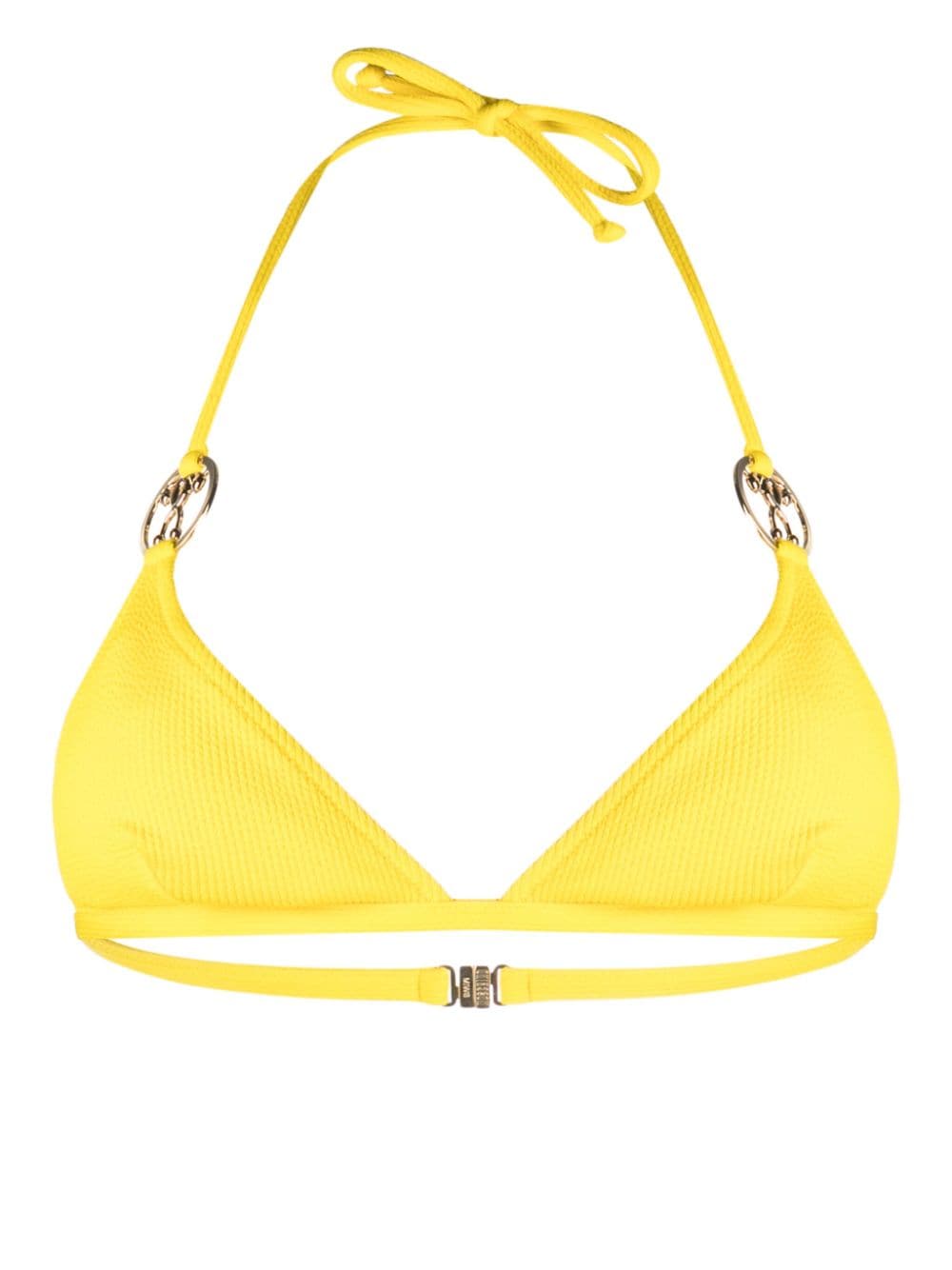 Moschino logo-plaque textured bikini top - Yellow von Moschino