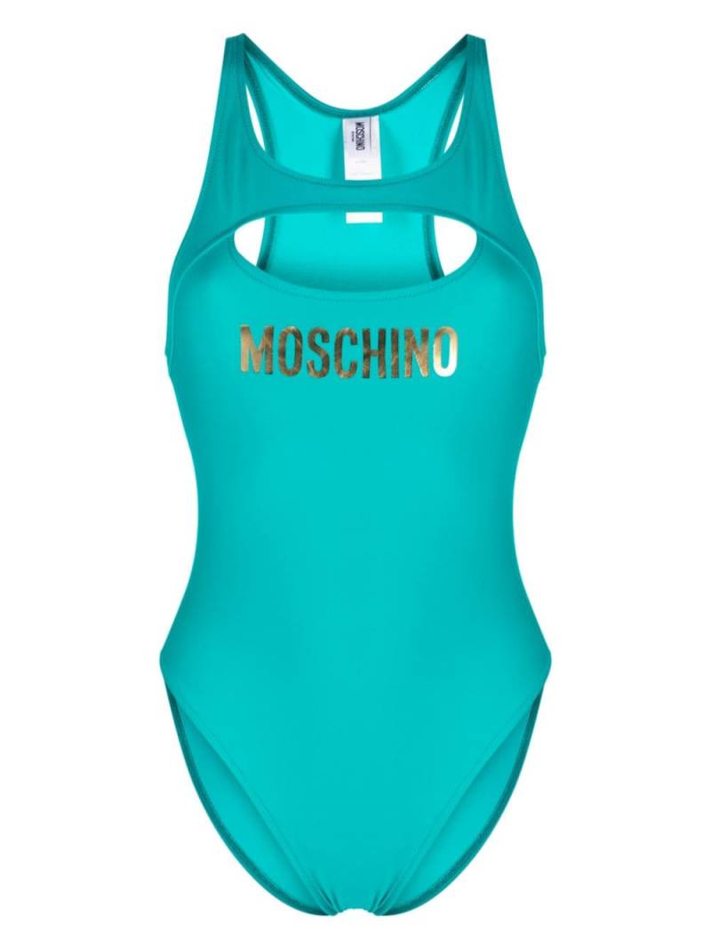 Moschino logo print cut-out detail swimsuit - Green von Moschino