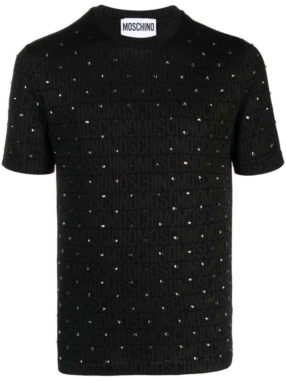 Moschino rhinestone-embellished jacquard-logo T-shirt - Black von Moschino