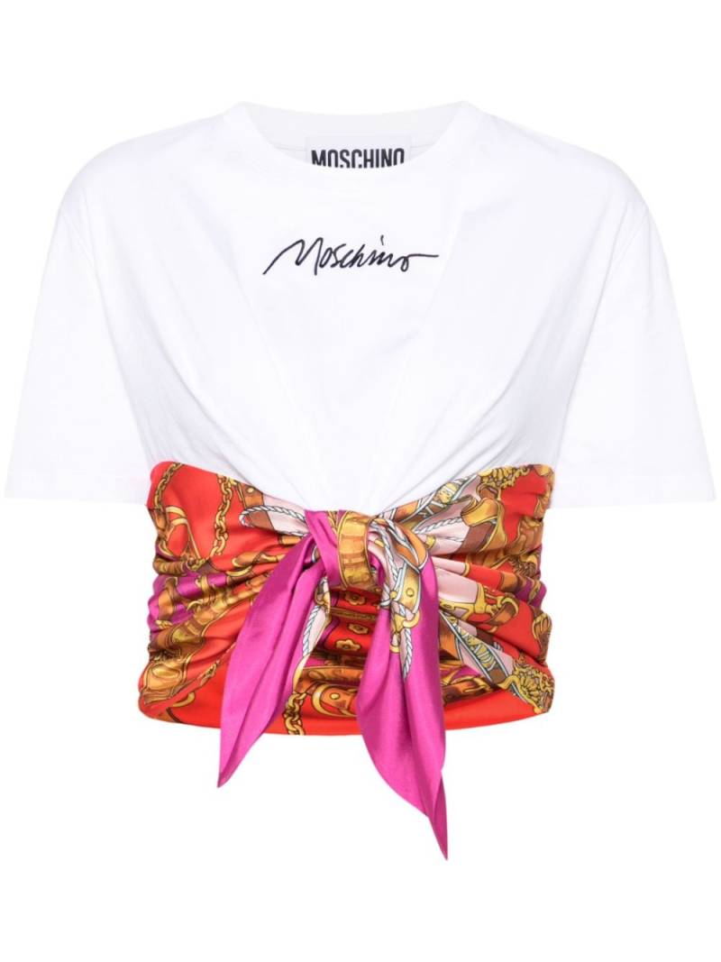 Moschino scarf-trim cropped T-shirt - White von Moschino