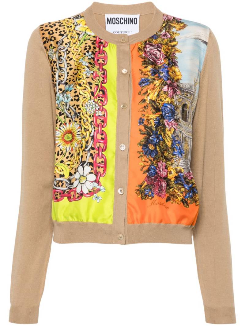 Moschino silk-panelled cotton cardigan - Neutrals von Moschino