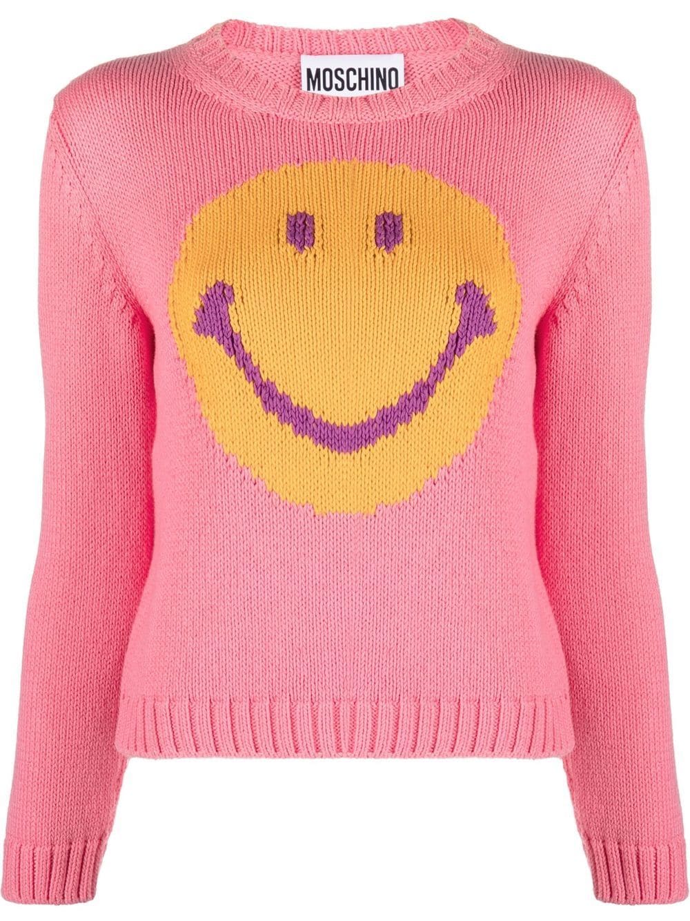 Moschino smiley logo chunky intarsia knit jumper - Pink von Moschino