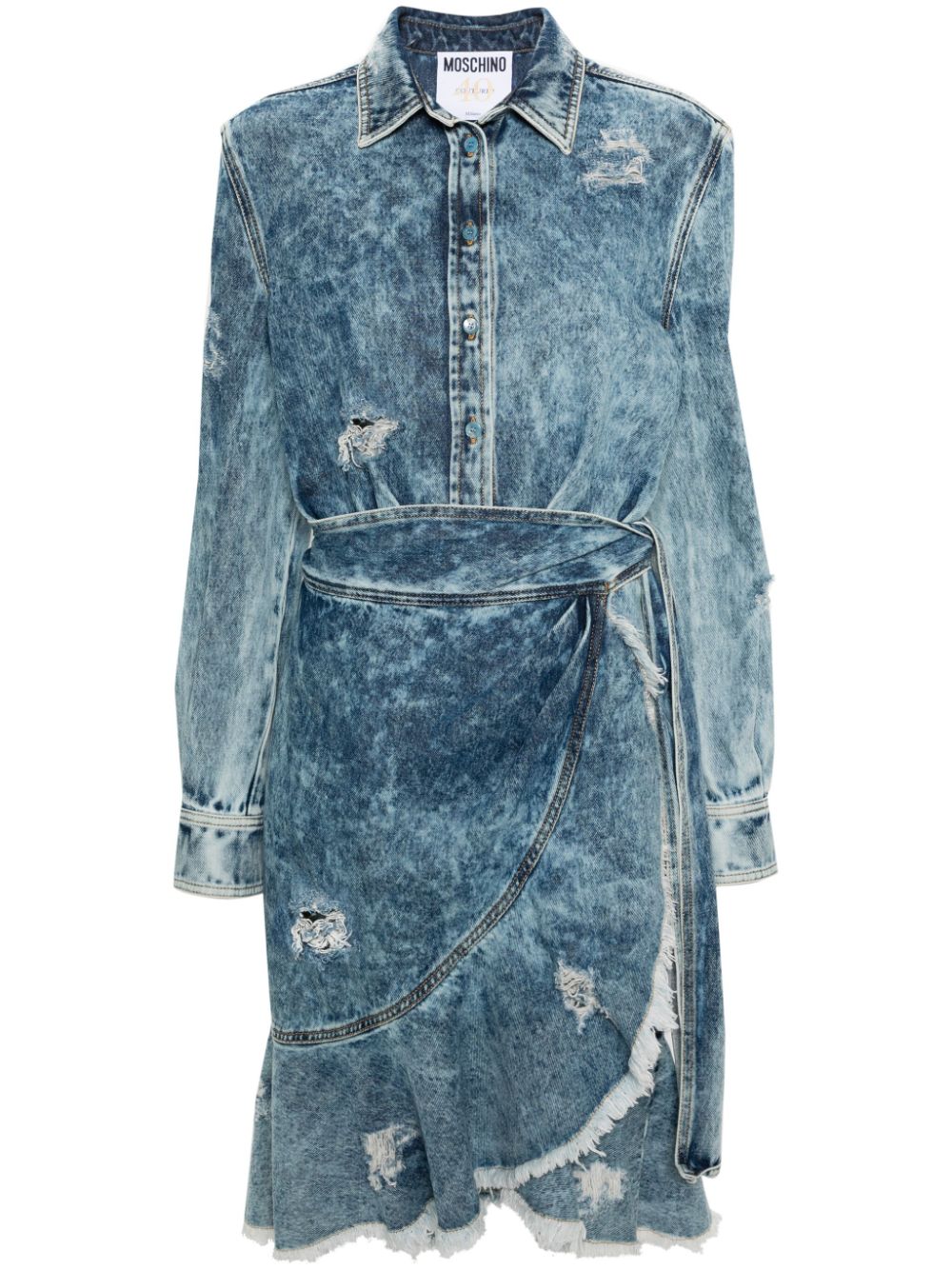 Moschino wraparound distressed-denim dress - Blue von Moschino