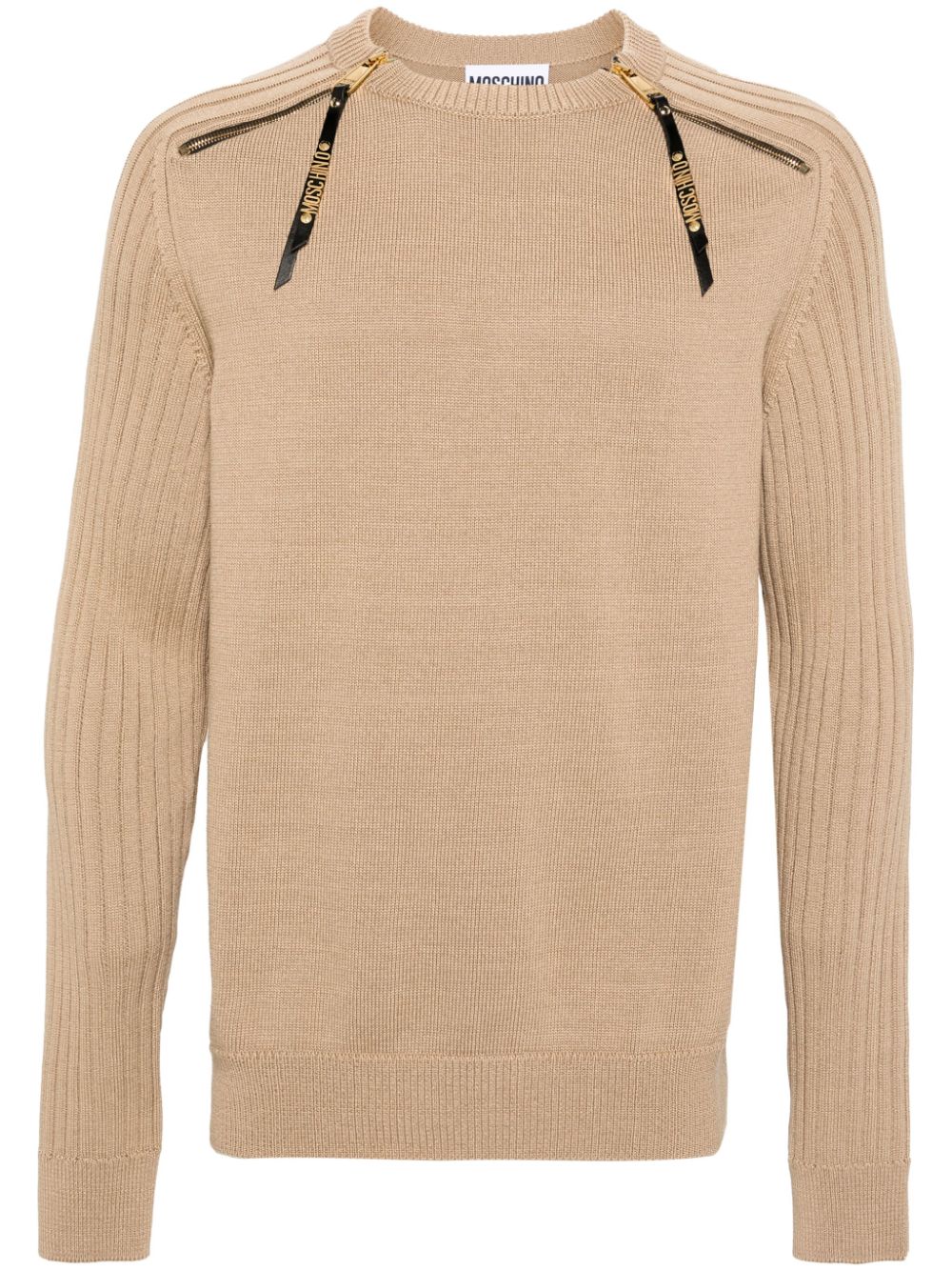 Moschino zipped-shoulders cotton jumper - Neutrals von Moschino