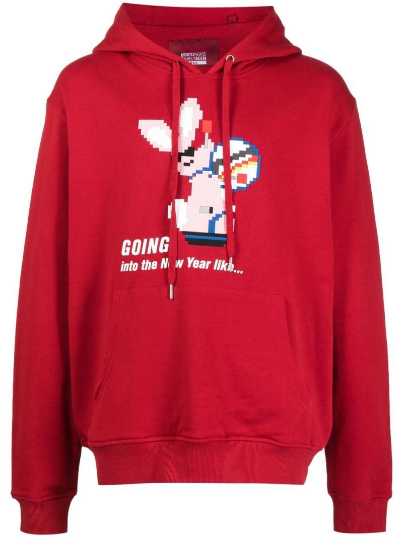 Mostly Heard Rarely Seen 8-Bit Going Into The New Year cotton hoodie - Red von Mostly Heard Rarely Seen 8-Bit