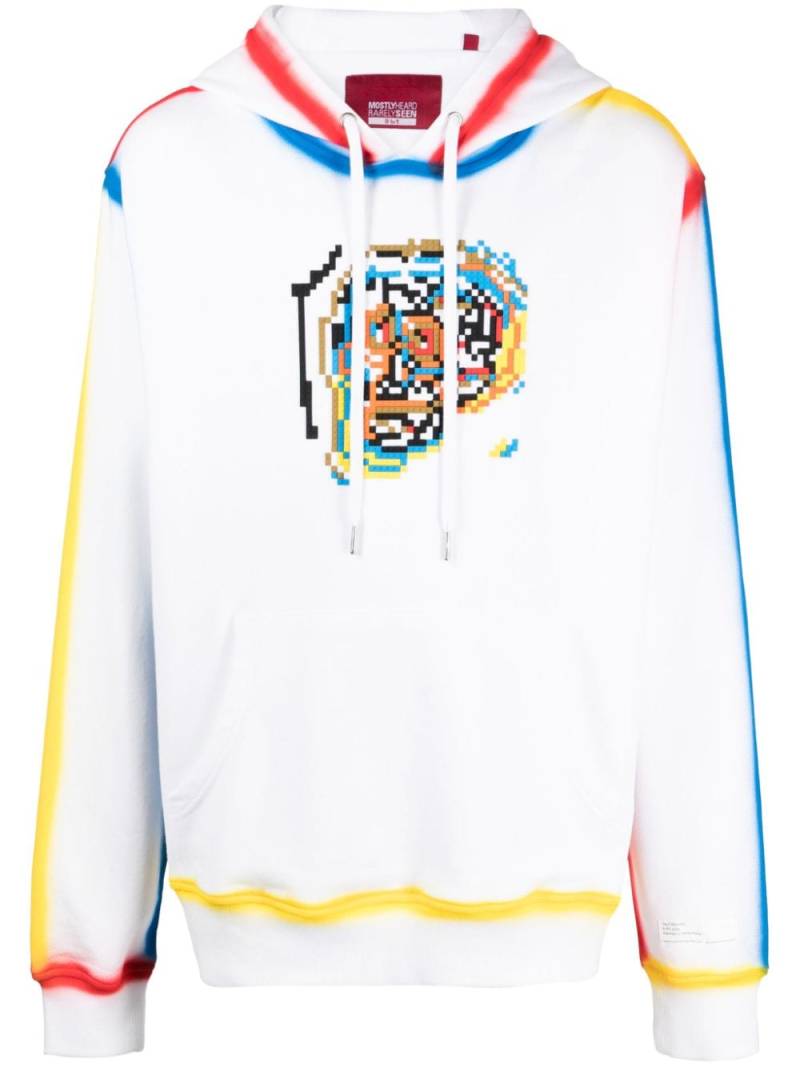 Mostly Heard Rarely Seen 8-Bit Skull Blowing graphic-print cotton hoodie - White von Mostly Heard Rarely Seen 8-Bit