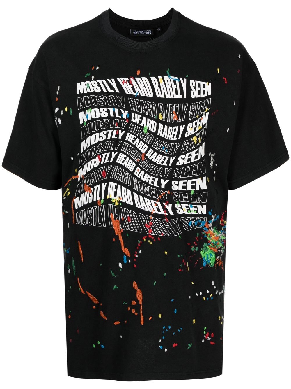 Mostly Heard Rarely Seen Warped-Logo paint-splatter T-shirt - Black von Mostly Heard Rarely Seen