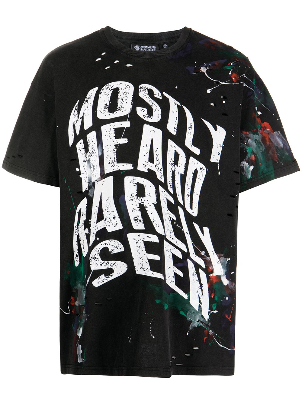 Mostly Heard Rarely Seen warped-text paint T-shirt - Black von Mostly Heard Rarely Seen