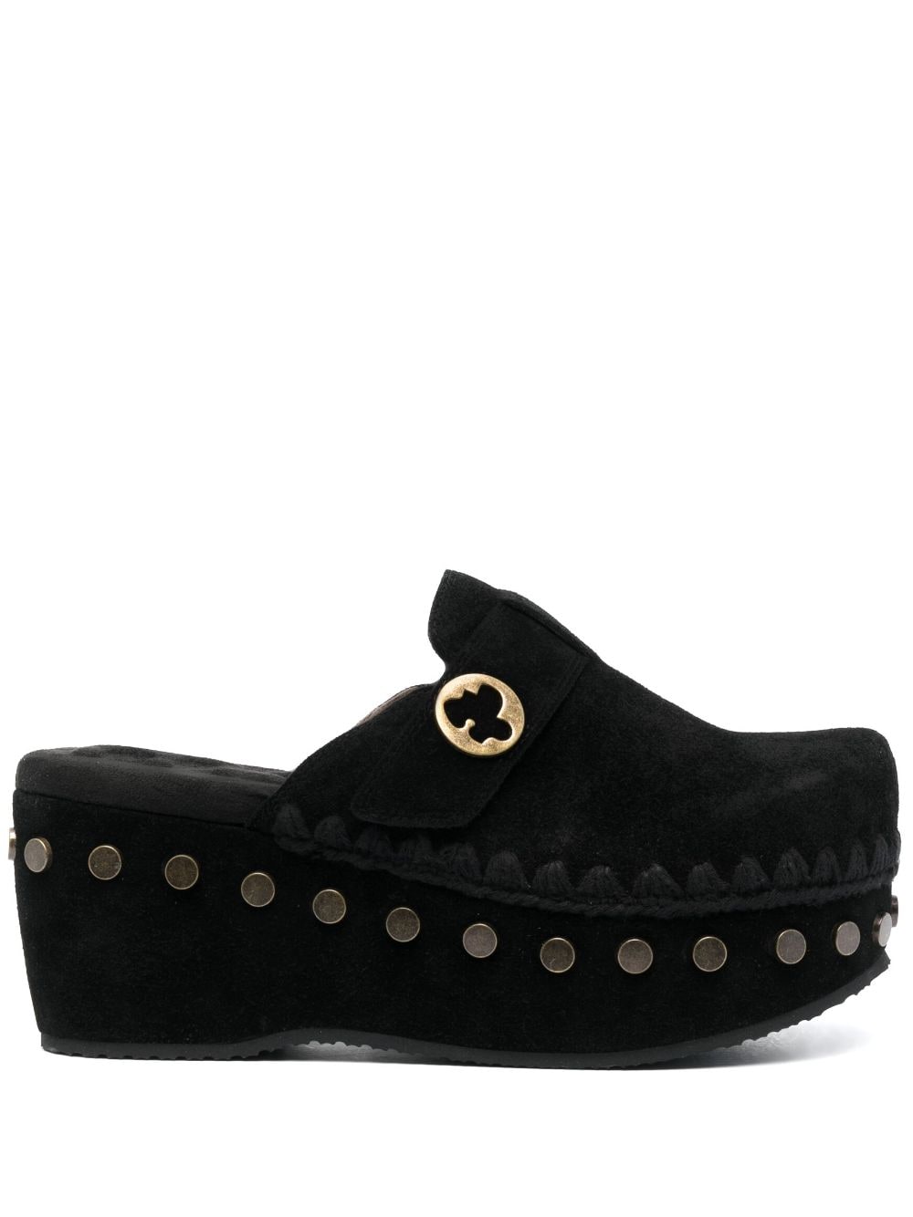 Mou crochet-trim suede clogs - Black von Mou