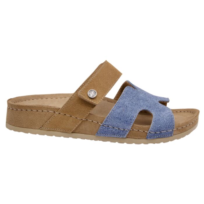 Mubb Pantolette aus Veloursleder für Damen blau-beige Mubb Pantolette aus Veloursleder für Damen blau-beige von Mubb