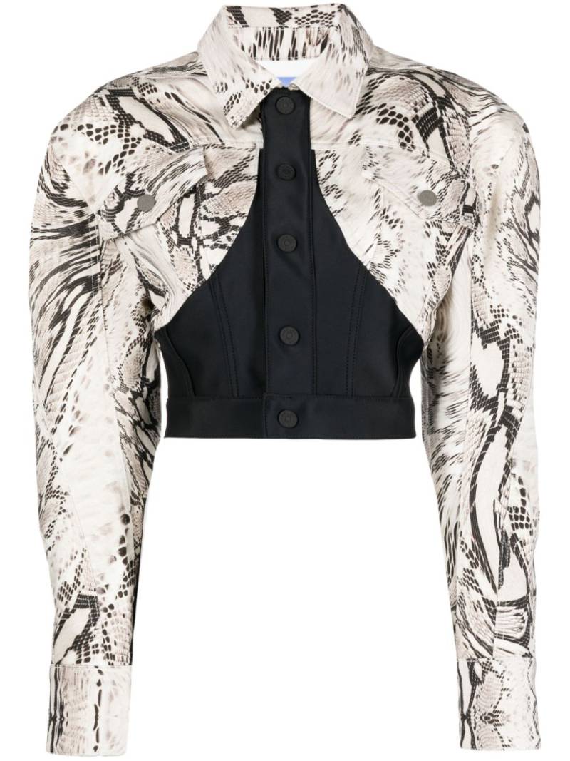 Mugler Snake cropped panelled denim jacket - Neutrals von Mugler