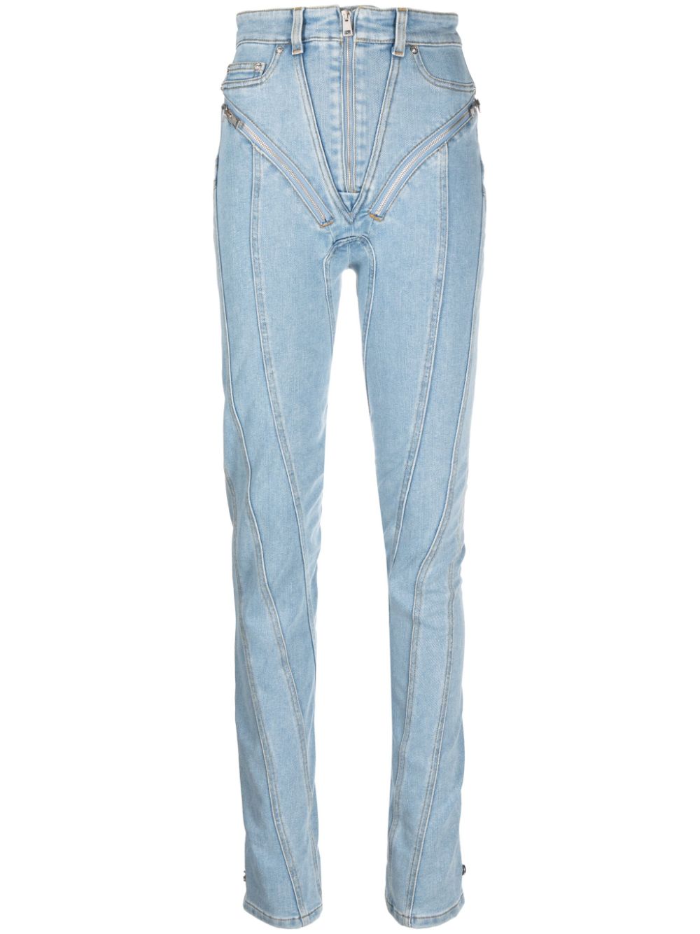 Mugler Spiral high-rise zip-embellished skinny jeans - Blue von Mugler