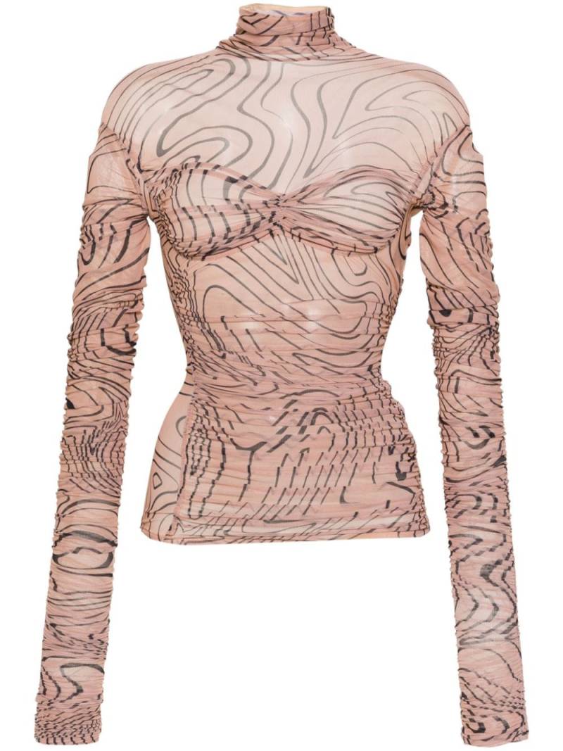 Mugler abstract-print mesh top - Neutrals von Mugler