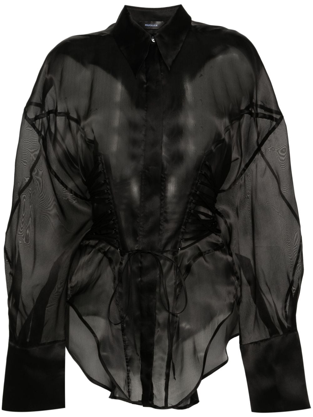 Mugler lace-up detailing silk shirt - Black von Mugler