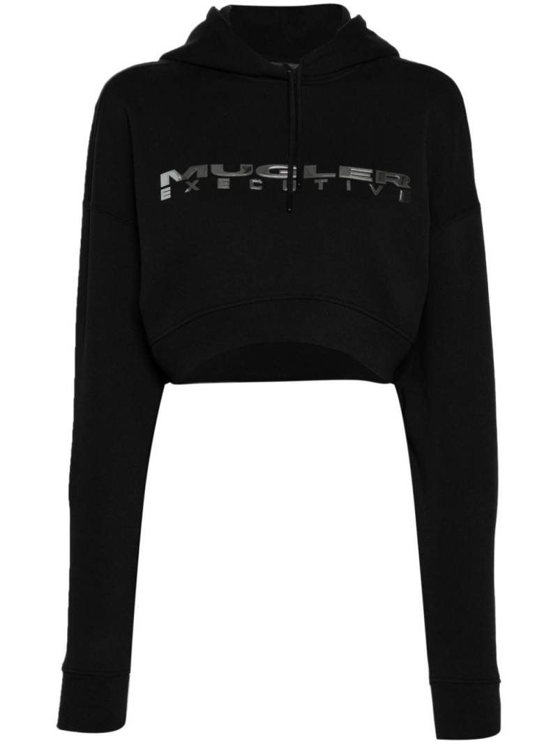 Mugler logo-appliqué cropped hoodie - Black von Mugler
