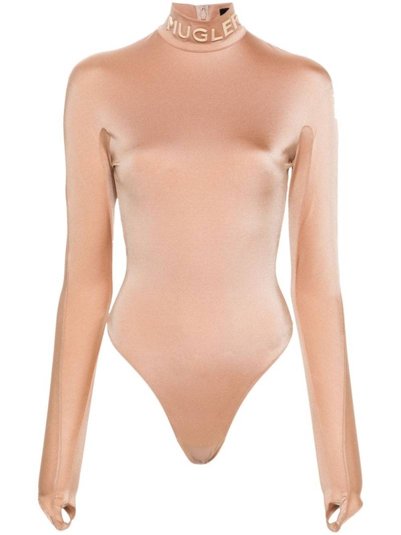 Mugler logo-lettering mock-neck bodysuit - Brown von Mugler