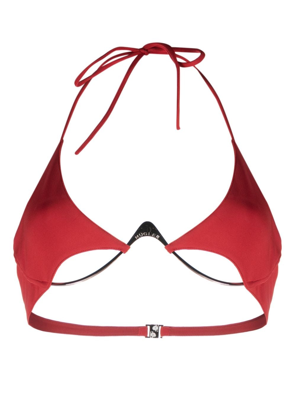 Mugler logo-plaque halterneck bikini top - Red von Mugler
