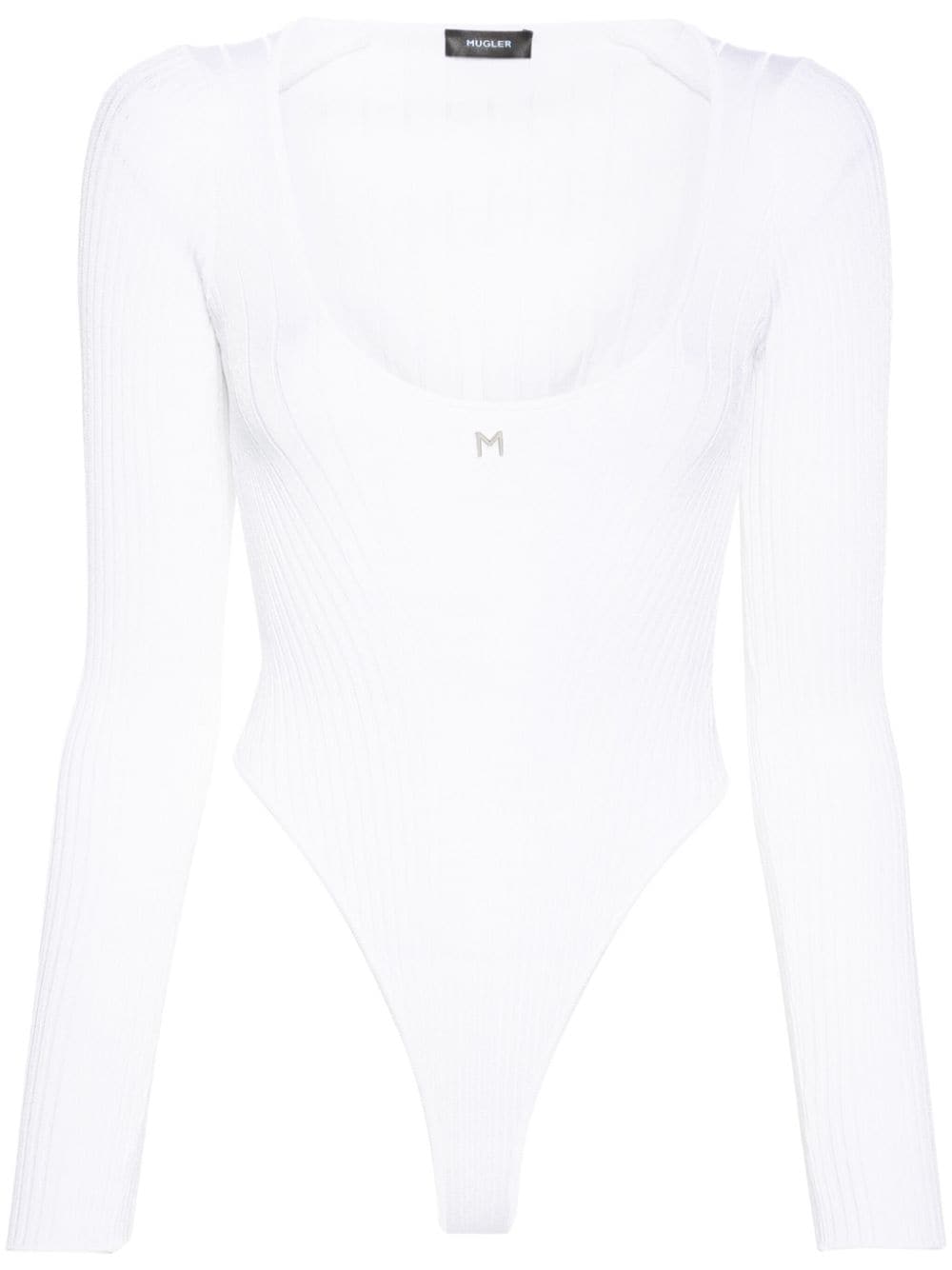 Mugler logo-plaque ribbed-knit jumpsuit - White von Mugler