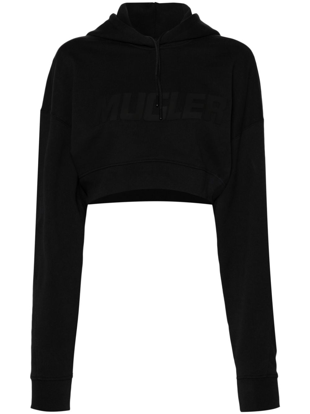 Mugler logo-raised cropped hoodie - Black von Mugler