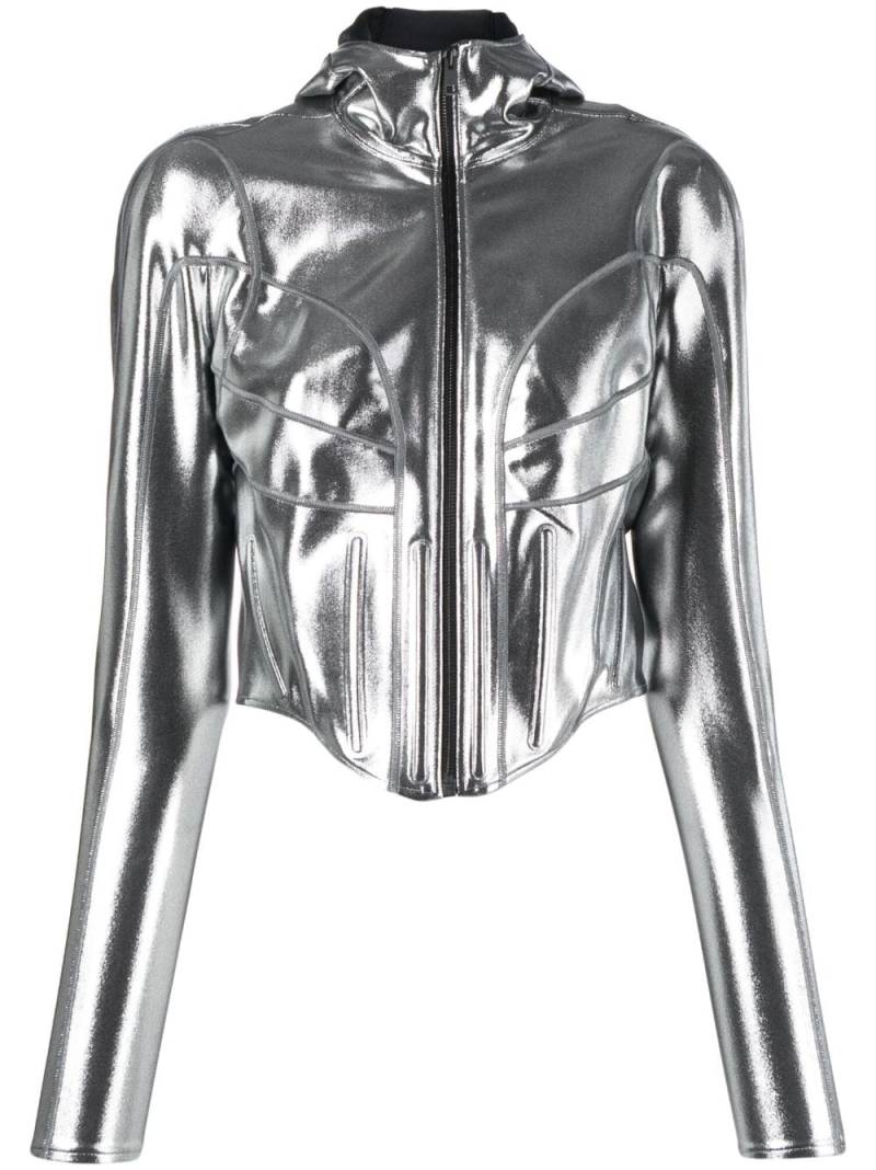 Mugler metallic hooded corset jacket - Grey von Mugler