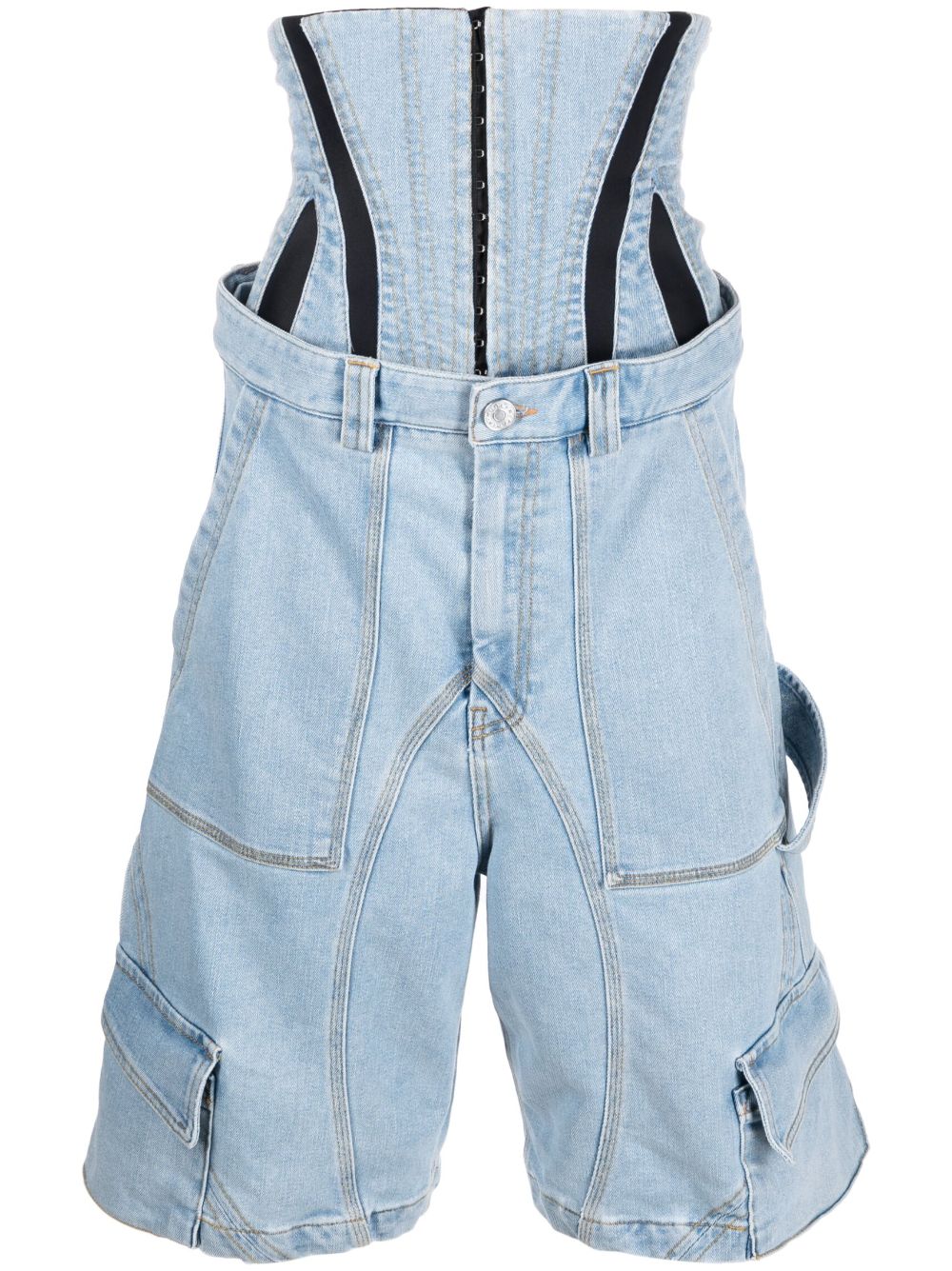 Mugler panelled corset-style denim shorts - Blue von Mugler