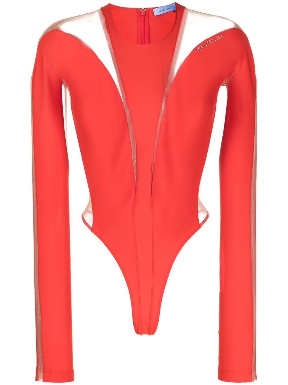 Mugler panelled long-sleeve sheer bodysuit - Red von Mugler