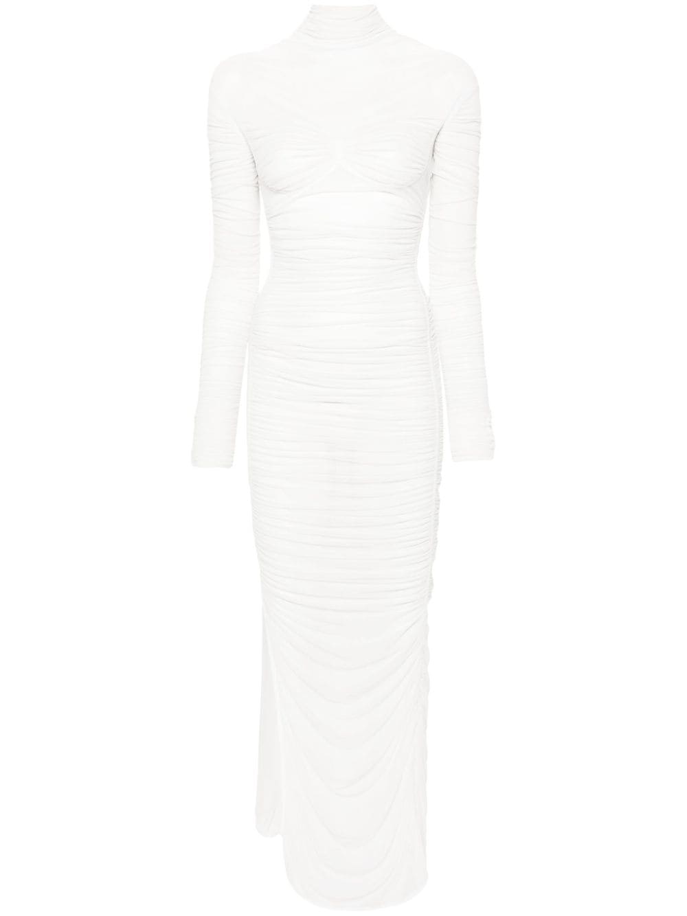 Mugler ruched mesh midi dress - White von Mugler