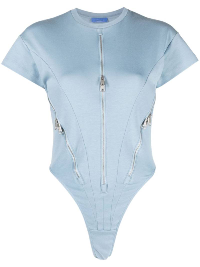 Mugler zip-embellished organic cotton bodysuit - Blue von Mugler