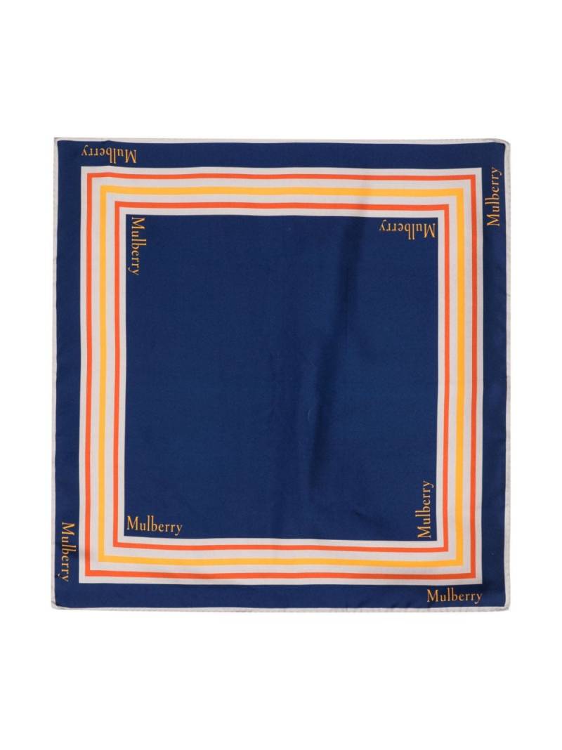 Mulberry logo-print striped silk scarf - Blue von Mulberry