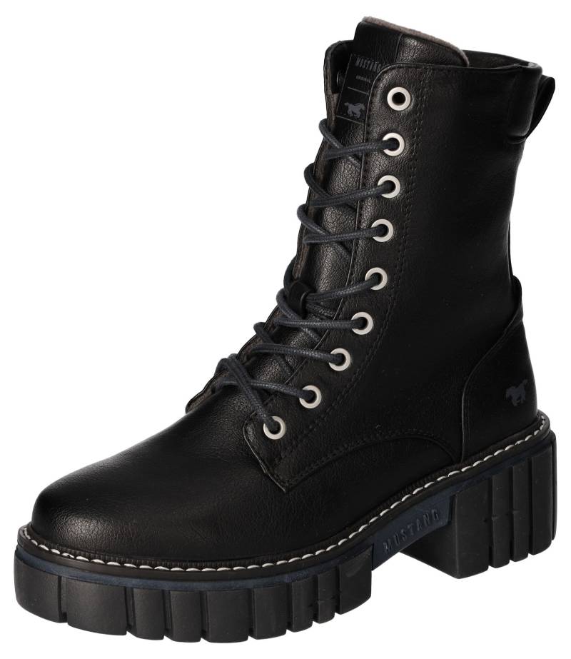 Mustang Shoes Schnürboots, Blockabsatz, Schnürstiefelette mit käftiger Profilsohle von Mustang Shoes