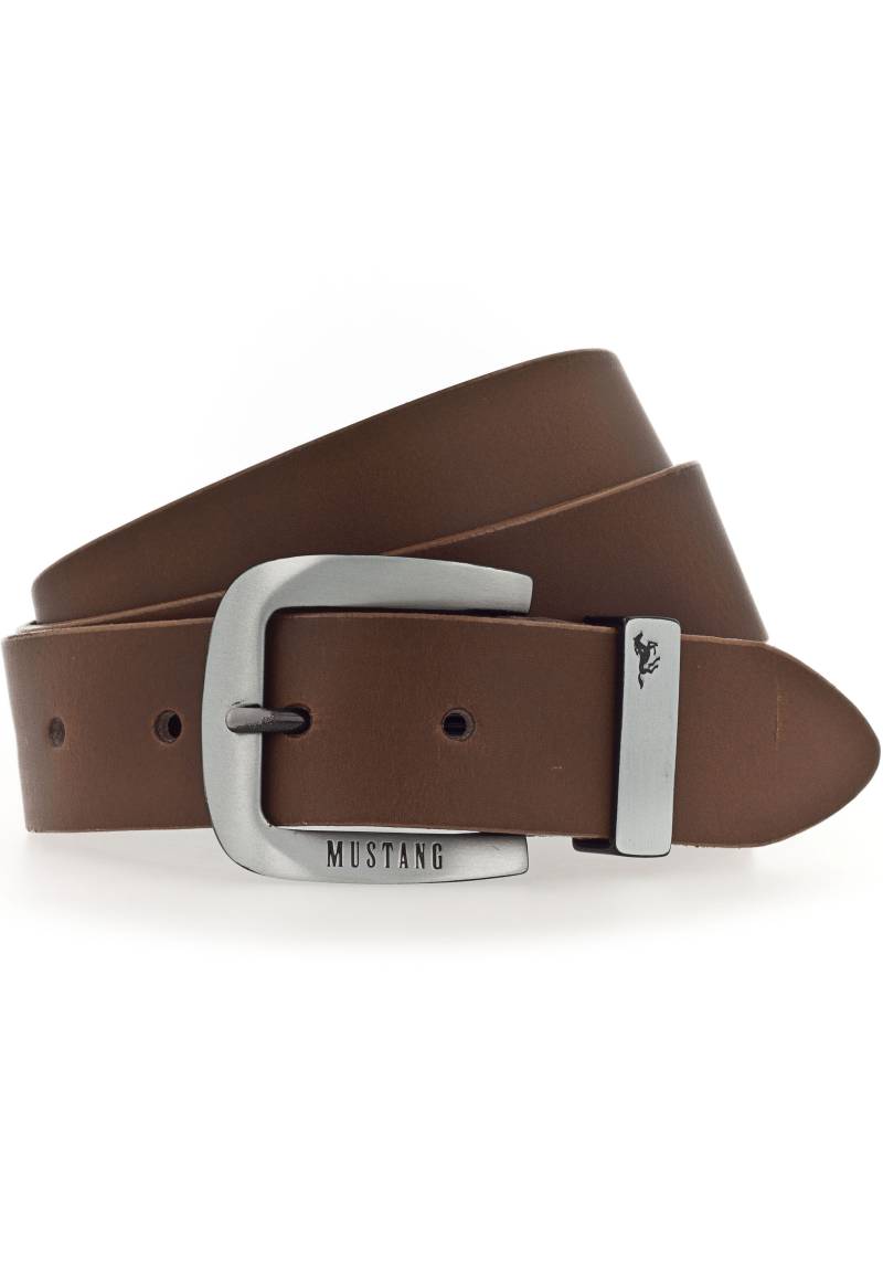 MUSTANG Ledergürtel, Dornschliesse aus geschwärztem Silberfarben, mit Logo-Schriftzug, 3,5 cm von Mustang