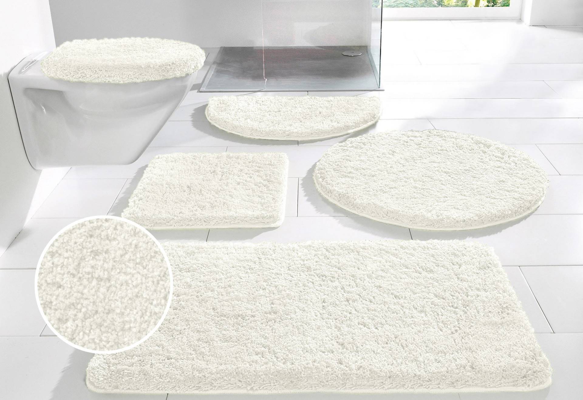 my home Badematte »Sanremo, Badvorleger, Badezimmer Teppich, sehr weich«, rutschhemmend beschichtet, fussbodenheizungsgeeignet-schnell trocknend, Badteppich, unifarben, rechteckig, rund & als 3-tlg. Set erhältlich von My Home
