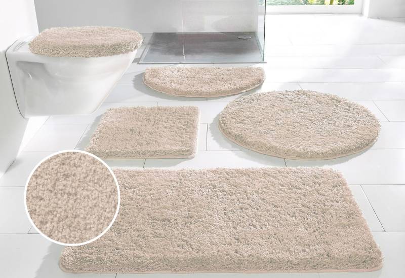 my home Badematte »Sanremo, Badvorleger, Badezimmer Teppich, sehr weich«, rutschhemmend beschichtet, fussbodenheizungsgeeignet-schnell trocknend, Badteppich, unifarben, rechteckig, rund & als 3-tlg. Set erhältlich von My Home