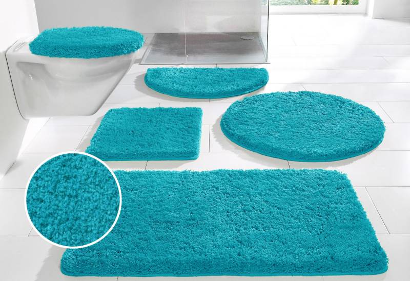 my home Badematte »Sanremo, Badvorleger, Badezimmer Teppich, sehr weich«, rutschhemmend beschichtet, fussbodenheizungsgeeignet-schnell trocknend, Badteppich, unifarben, rechteckig, rund & als 3-tlg. Set erhältlich von My Home