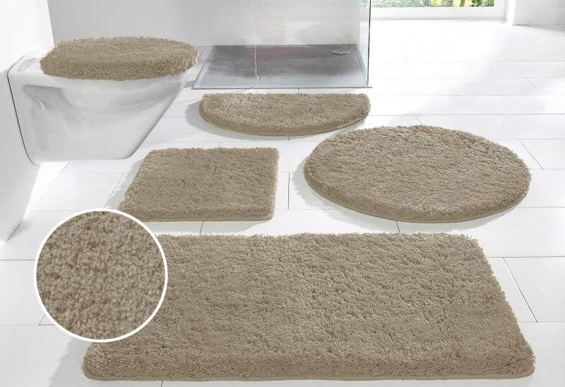 my home Badematte »Sanremo, Badvorleger, Badezimmer Teppich, sehr weich«, rutschhemmend beschichtet, fussbodenheizungsgeeignet-schnell trocknend, Badteppich, unifarben, rechteckig, rund & als 3-tlg. Set erhältlich von My Home