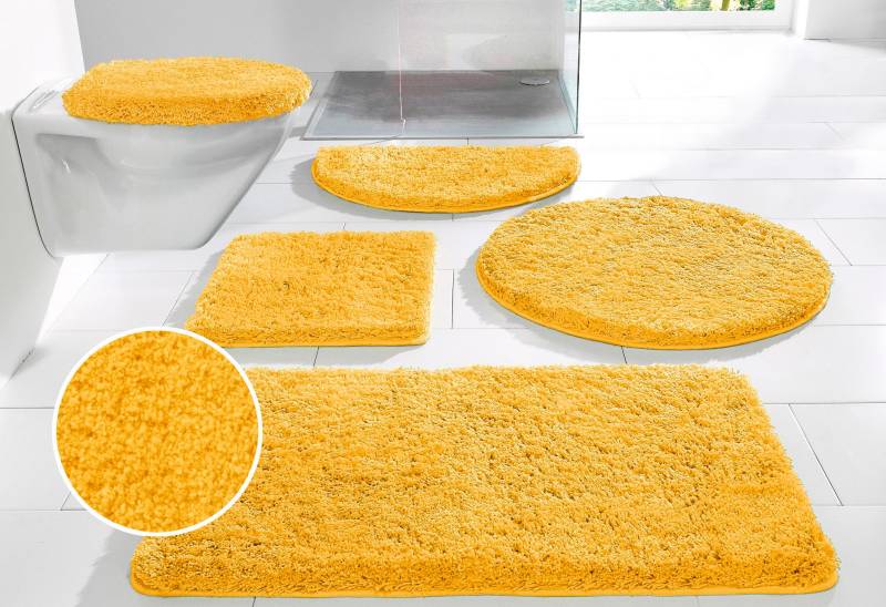 my home Badematte »Sanremo, Badvorleger, Badezimmer Teppich, sehr weich«, rutschhemmend beschichtet, fussbodenheizungsgeeignet-schnell trocknend, Badteppich, unifarben, rechteckig, rund & als 3-tlg. Set erhältlich von My Home