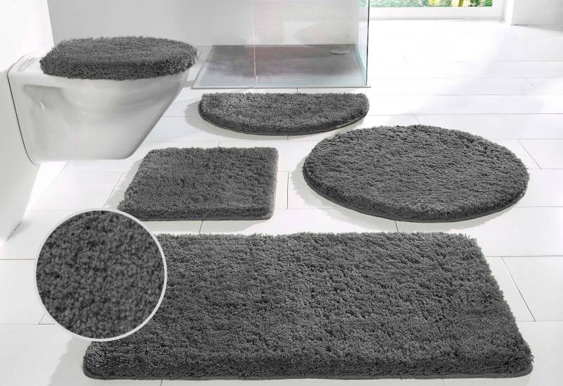 my home Badematte »Sanremo, Badvorleger, Badezimmer Teppich, sehr weich«, rutschhemmend beschichtet, fussbodenheizungsgeeignet-schnell trocknend, Badteppich, unifarben, rechteckig, rund & als 3-tlg. Set erhältlich von My Home
