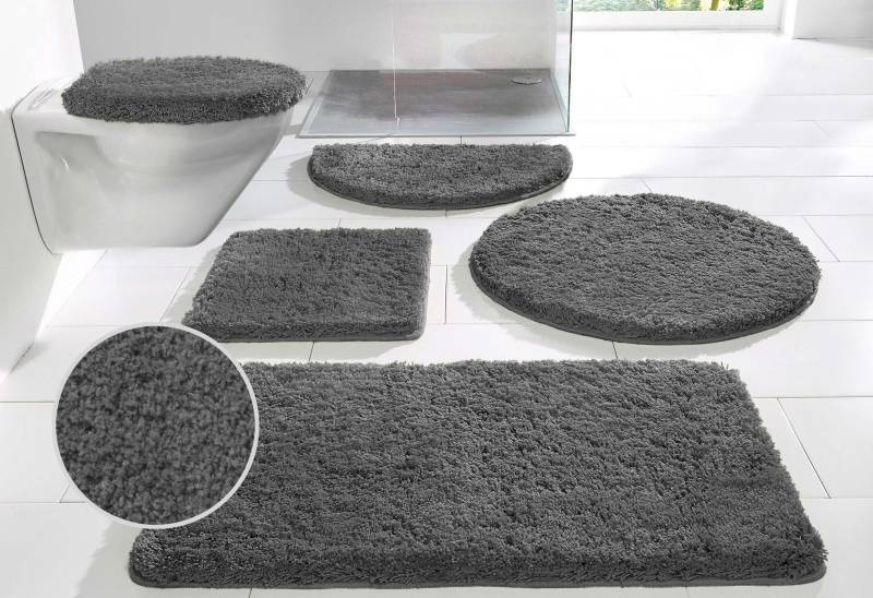 my home Badematte »Sanremo, Badvorleger, Badezimmer Teppich, sehr weich«, rutschhemmend beschichtet, fussbodenheizungsgeeignet-schnell trocknend, Badteppich, unifarben, rechteckig, rund & als 3-tlg. Set erhältlich von My Home