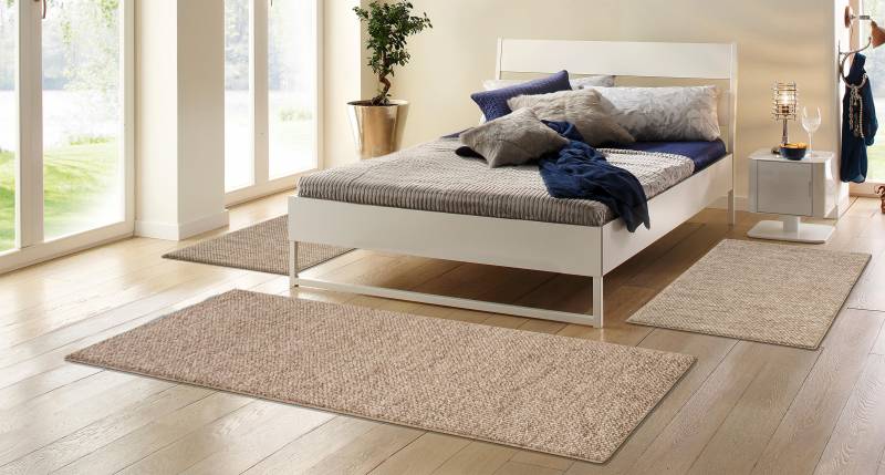 my home Bettumrandung »Wolly, Handweb Teppiche«, (3 tlg.), Bettvorleger, Wolle, handgewebt, Läufer-Set Wohnzimmer, Schlafzimmer von My Home