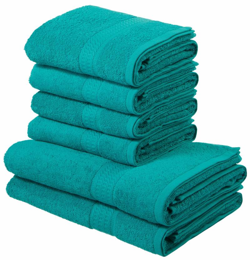 my home Handtuch Set »Juna, 6-tlg., 2 Duschtücher (70x140) 4 Handtücher (50x100)«, 6 tlg., Walkfrottee, 100% Baumwolle, Handtuch-Set mit Bordüre, Uni-Farben, weich von My Home