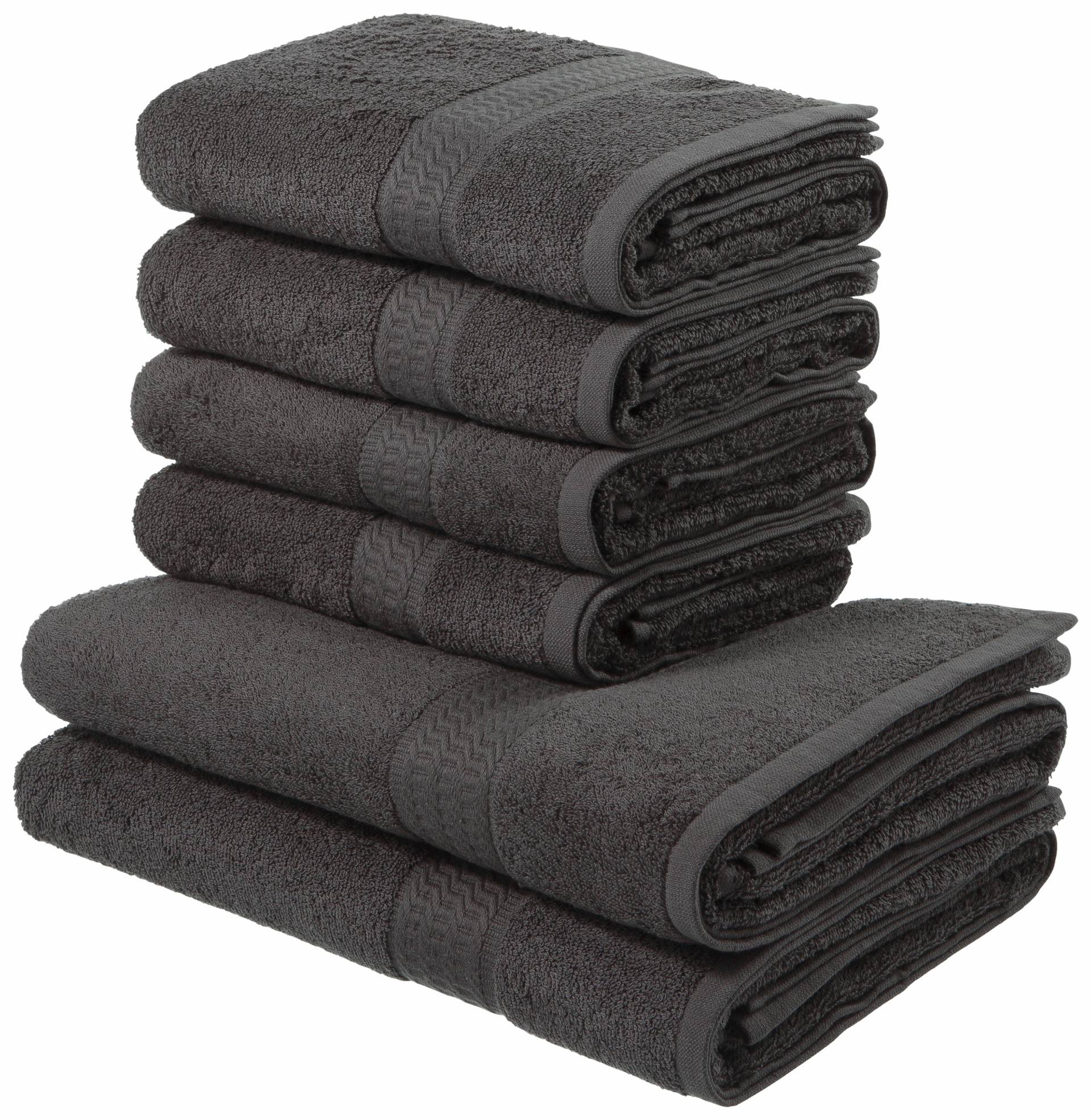 my home Handtuch Set »Juna, 6-tlg., 2 Duschtücher (70x140) 4 Handtücher (50x100)«, 6 tlg., Walkfrottee, 100% Baumwolle, Handtuch-Set mit Bordüre, Uni-Farben, weich von My Home