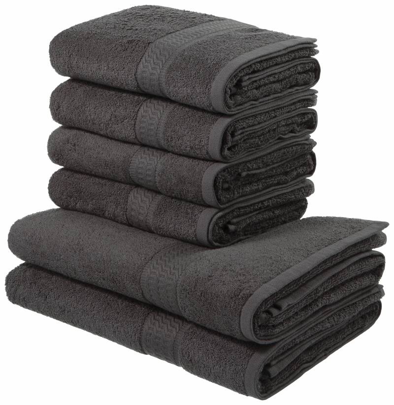 my home Handtuch Set »Juna, 6-tlg., 2 Duschtücher (70x140) 4 Handtücher (50x100)«, 6 tlg., Walkfrottee, 100% Baumwolle, Handtuch-Set mit Bordüre, Uni-Farben, weich von My Home