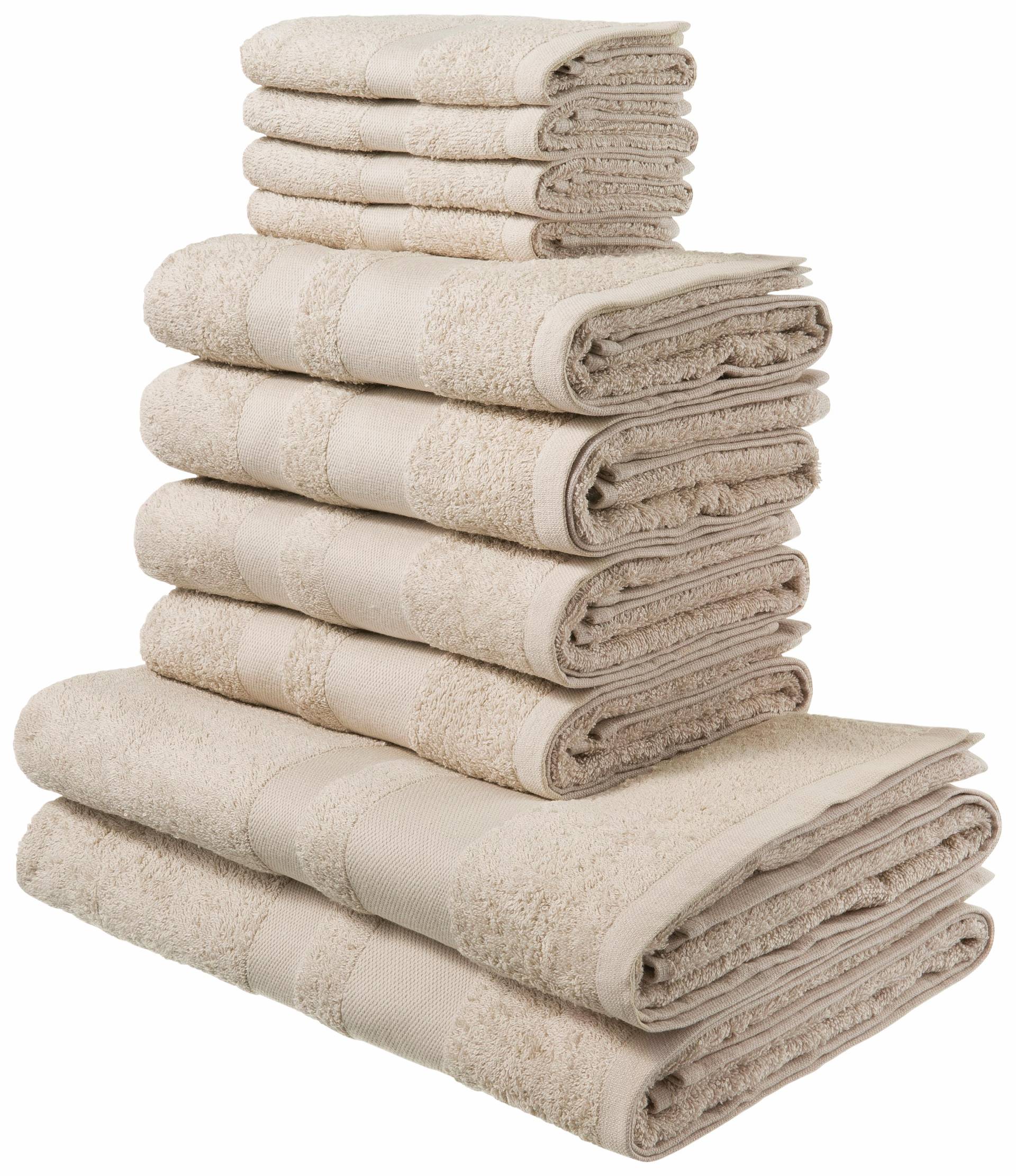 my home Handtuch Set »Vanessa, 10-tlg Handtuch-Set, Duschtücher, Handtücher und Gästetücher«, Set, 10 tlg., Walkfrottee, 100% Baumwolle, einfarbig, weich, saugstark, mit Bordüre von My Home