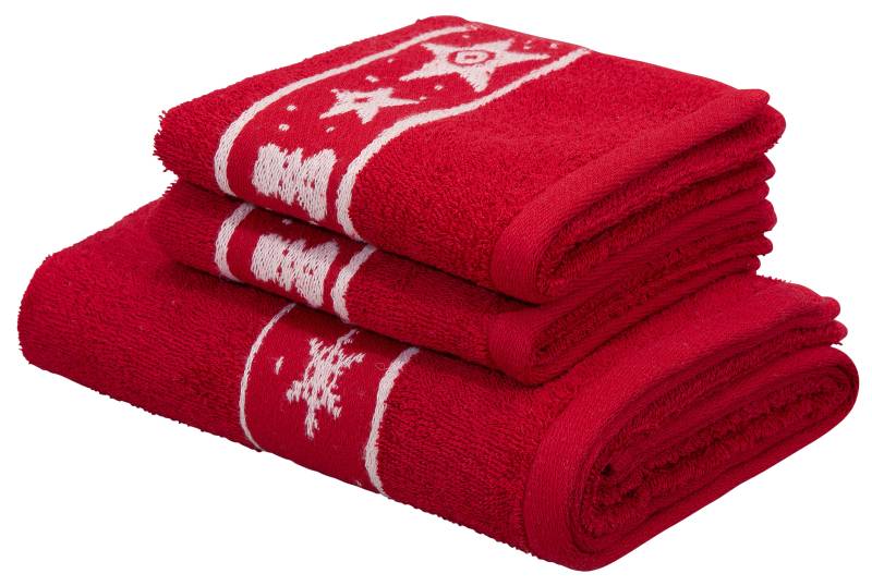 my home Handtuch Set »Weihnachten, Handtuch und Gästetücher«, Set, 3 tlg., Walkfrottee, mit Sternen & Bordüre, weihnachtliches Handtuchset, 100% Baumwolle von My Home