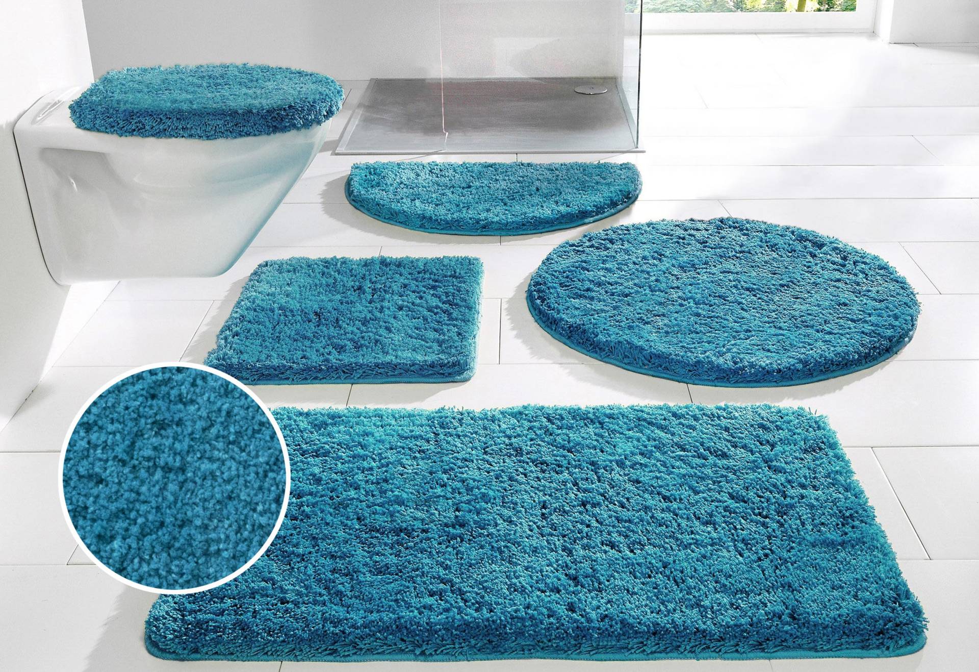 my home Badematte »Sanremo, Badvorleger, Badezimmer Teppich, sehr weich«, rutschhemmend beschichtet, fussbodenheizungsgeeignet-schnell trocknend, Badteppich, unifarben, rechteckig, rund & als 3-tlg. Set erhältlich von My Home