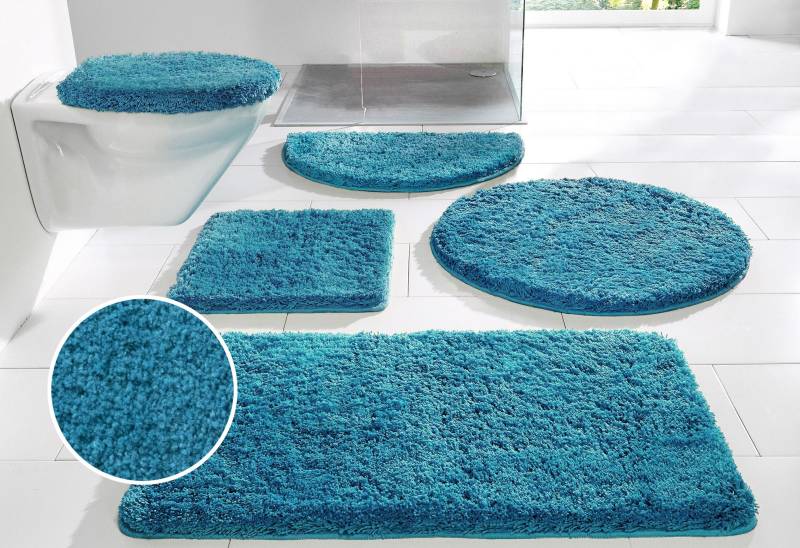 my home Badematte »Sanremo, Badvorleger, Badezimmer Teppich, sehr weich«, rutschhemmend beschichtet, fussbodenheizungsgeeignet-schnell trocknend, Badteppich, unifarben, rechteckig, rund & als 3-tlg. Set erhältlich von My Home